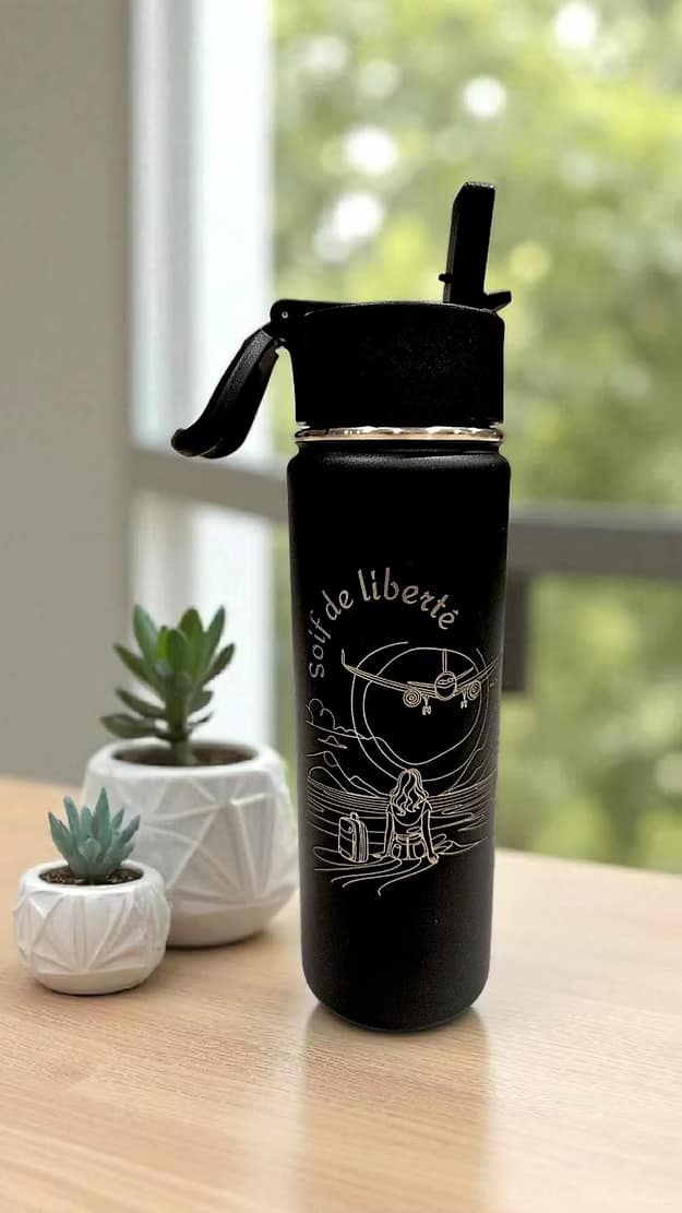 Bouteille d'eau isotherme 600ml- Deux bouchons